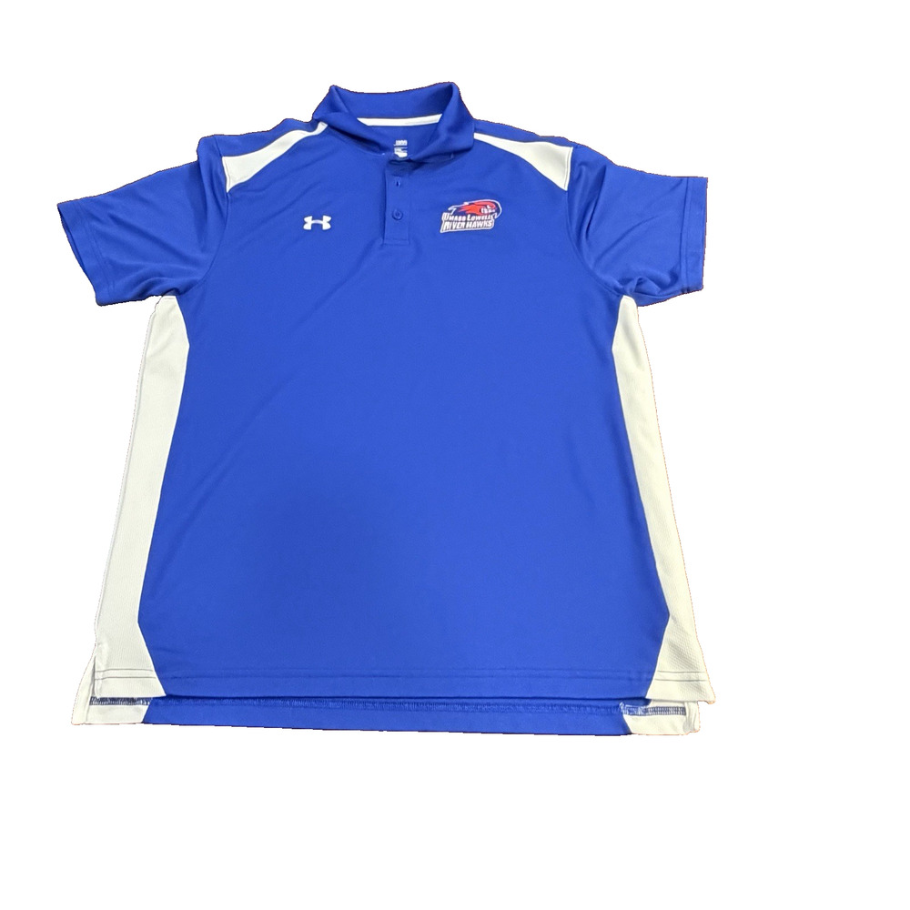 Under Armour Polo Shirt Mens Sz L Blue Short Sleeve Loose Fit Heat Gear Active